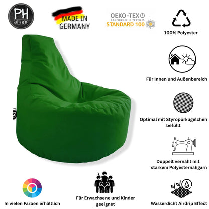 PATCH HOME Gamer Chair including Dice Bean Bag Set Ø80cm, 30cm seat height, 90cm height + 35x35cm Cube Green
