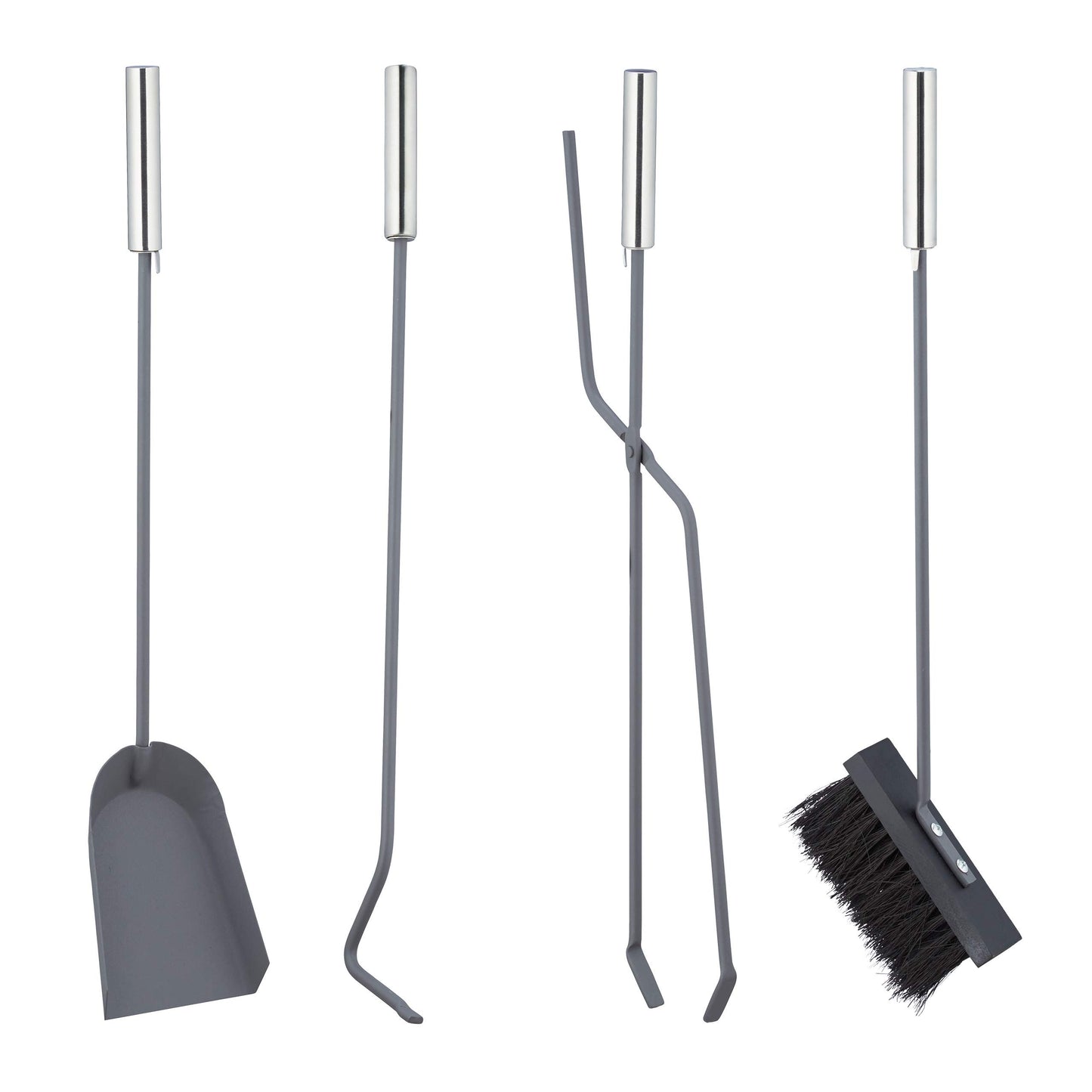 Relaxdays fireplace tool set, 5 pieces, shovel, broom, tongs, poker & holder, gray