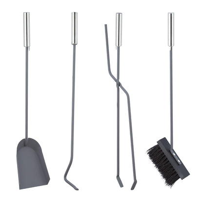 Relaxdays fireplace tool set, 5 pieces, shovel, broom, tongs, poker & holder, gray