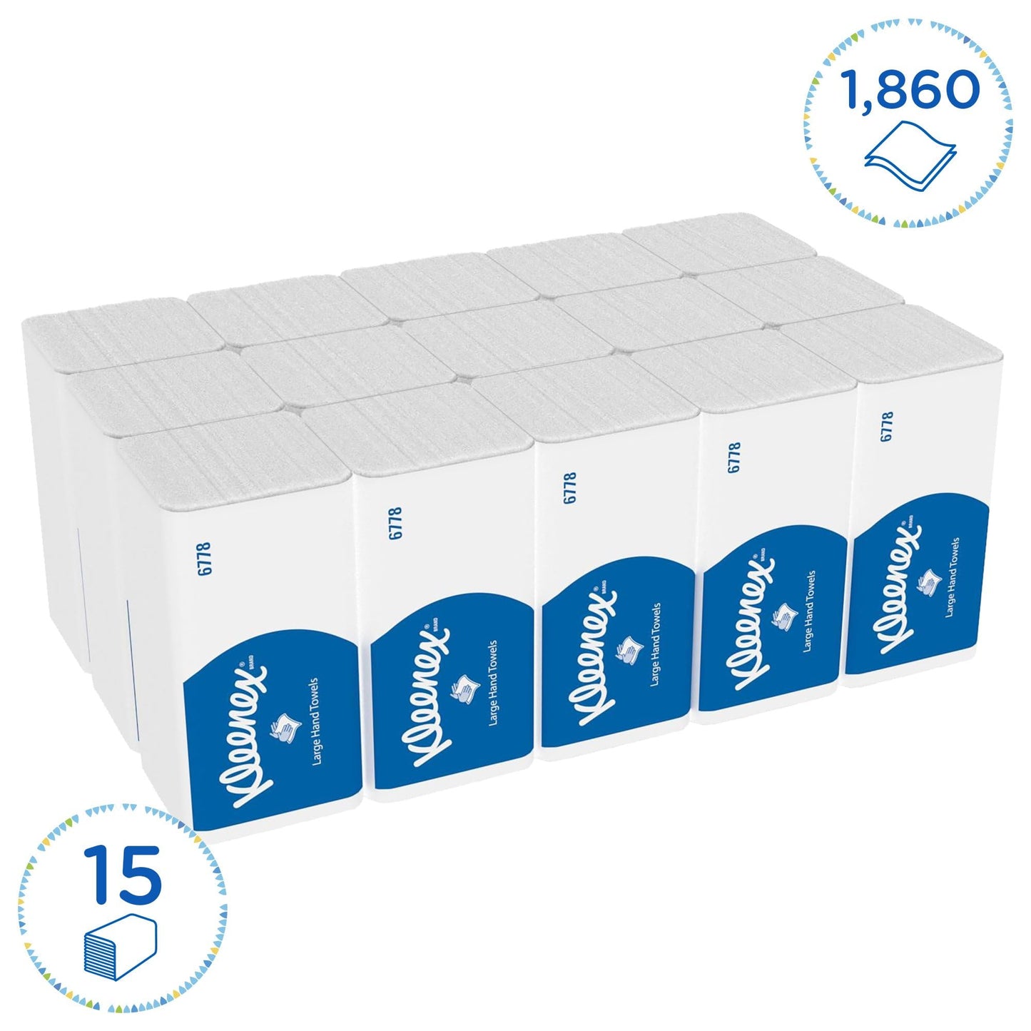 Kleenex Ultra Large Paper Towels with Interfold V-Fold 6778, 2-ply paper towels, FSC paper, 15 packs x 124 towels (1,860 fold towels), compatible with standard paper towel dispensers.