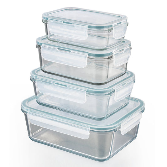 GOURMETmaxx glass food storage containers Klick-it 4-piece set | Use as lunch box or for meal prep | Dishwasher, microwave, and freezer safe | Storage box with lid