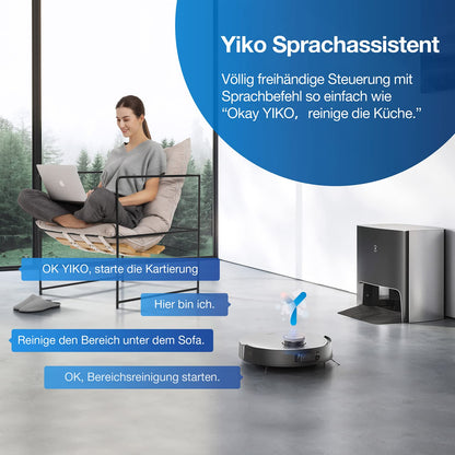 ECOVACS DEEBOT X1 OMNI, robot vacuum cleaner with mopping function and multifunctional cleaning station (dust emptying/water cleaning), 5000pa, 3D obstacle detection, 260 min battery, Yiko voice assistant