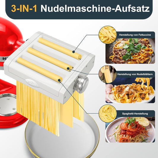 Pasta Attachment Accessories Set for KitchenAid Artisan - 3 in 1 Pasta Machine KitchenAid includes pasta roller, spaghetti cutter, fettuccine cutter (Artisan not included, Accessories only) - Pure White