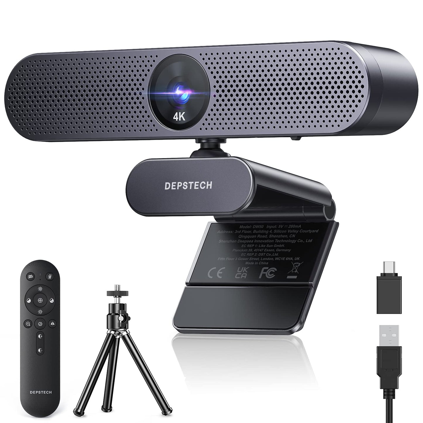 DEPSTECH DW50 Pro Webcam 4K, Ultra HD with Microphone, 3X Zoom, 1/2.55 Sony Sensor, Dual Mics with Noise Reduction, Remote Control, Autofocus Streaming Camera for PC Laptop Mac, Teams