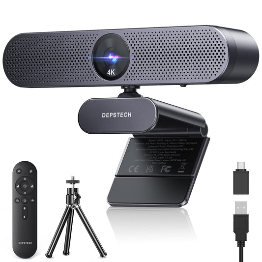 DEPSTECH DW50 Pro Webcam 4K, Ultra HD with Microphone, 3X Zoom, 1/2.55 Sony Sensor, Dual Mics with Noise Reduction, Remote Control, Autofocus Streaming Camera for PC Laptop Mac, Teams