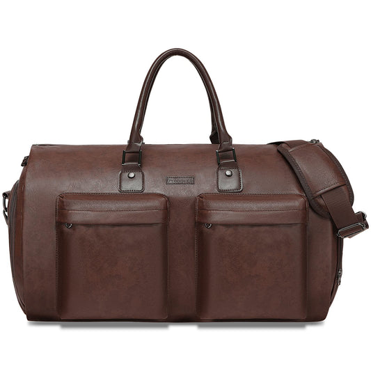 Modoker Convertible Leather Garment Bag, Carry-On for Travel, Waterproof Garment Bag, Gifts for Men, Women, Business - 2 in 1 hanging suitcase, suit, travel bags, brown