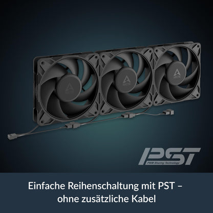 ARCTIC P12 Pro PST (5 pack) - High-performance premium PC fan, 120mm PWM case fan with Y-cable splitter, chassis fan, 600-3000 RPM, 0 RPM <5% PWM, hydrodynamic bearing, 4-pin - Black