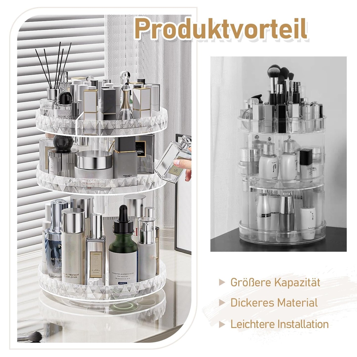 SLHEQING Makeup Organizer, 360 Degree Rotating Cosmetic Organizer, Multifunctional Makeup Organizer Bathroom Skincare Organizer Acrylic Vanity Organizer