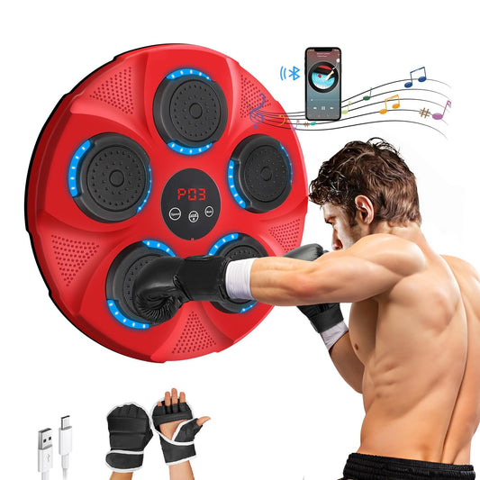 INMORVEN Music Box Machine, Punching Bag Kids Wall Mount for Boxing Equipment 15.7 Inches, Smart Electronic for Home, Focus Agility Training for Kids and Adults (Red)