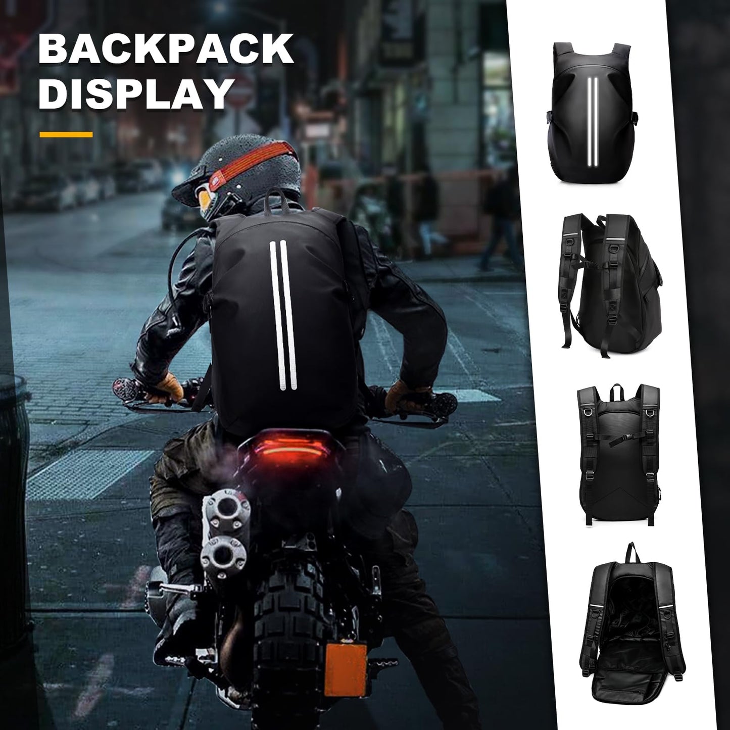 WEPLAN Motorcycle Backpack Men Waterproof Helmet Bag Motorbike Backpacks Helmet Backpack Motorcycle Helmet Women Motorcycle Backpack Men Motorcycle Backpacks Reflective Travel Backpacks Lightweight, Black L