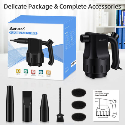Anruzon Electric Dust Blower, Mini Air Duster with 3 Nozzles, 35000RPM, PC Cleaning Kit, Portable Cleaner for Laptop, Office Equipment, Household, Car, Keyboard.