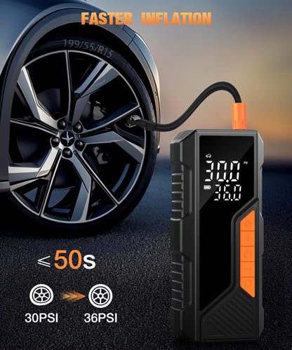 bedee Portable Electric Air Pump, Battery Air Pump, 12v Electric Bike Pump with Digital Pressure Gauge, LED Light, 150 Psi Air Compressor for Car Bike Motorcycle
