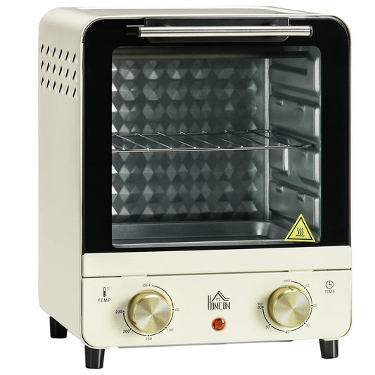 HOMCOM Mini Oven 15L 1000W 60-230°C incl. Crumb Tray, Baking Tray and Grill Rack, Mini Oven with 60 Min. Timer Creamy White