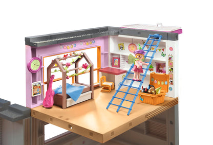 PLAYMOBIL MyLife 71610 Kids' Room, includes a girl figure and a sticker sheet, made from over 80% recycled and bio-based materials, diverse toys for children aged 4 and up.