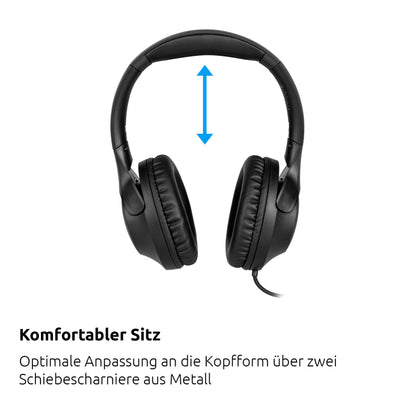 TechniSat STEREOMAN 3 - compact Hi-Fi cable headphones (padded ear cups made of PU leather, over-ear, adjustable headphone length, foldable ear cups, control unit including microphone) black
