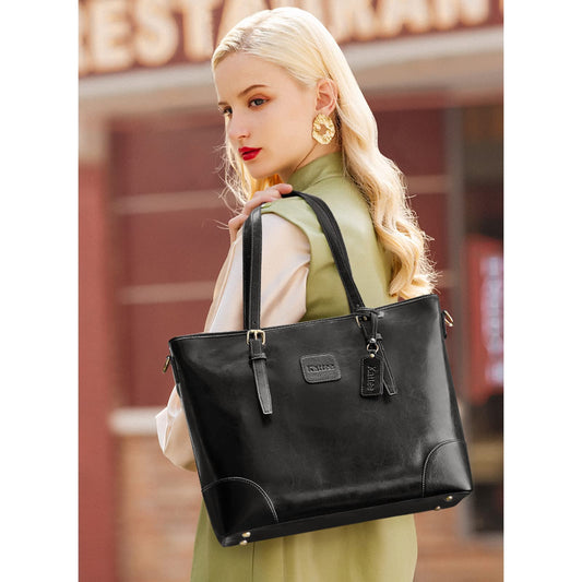 Cattee women's shoulder bag made of genuine leather handbag with 14-inch laptop compartment.