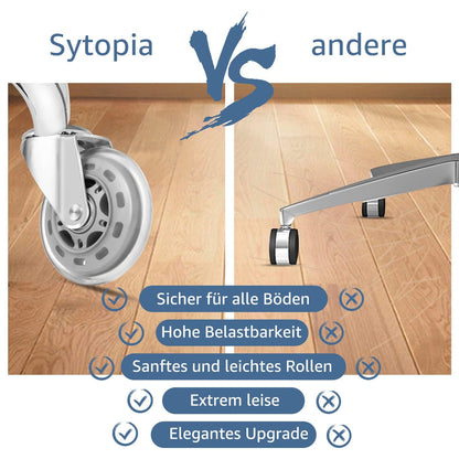 Sytopia office chair casters 11mm, casters for office chairs 11mm x 22mm, rubber office chair wheels 5-piece set for hard floors, parquet, laminate, floor mats, DOES NOT FIT 10mm pin (Silver)