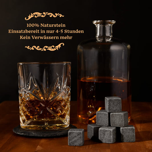 GOURMEO Whiskey Glass Set with Whiskey Accessories Stones - 2 Whiskey Glasses & 8 Cooling Stones - Whiskey Gift Set with Stainless Steel Tongs - Whiskey Gift Set for Men.