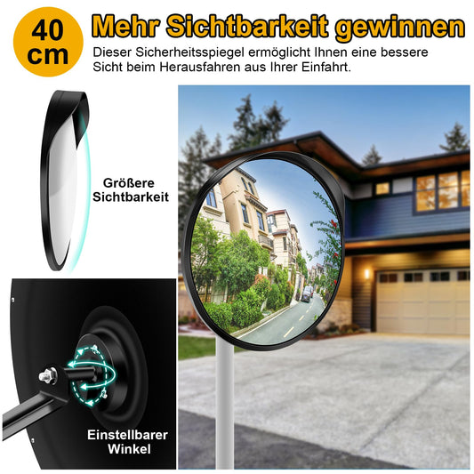 Angooni 2 PCS 40 cm PC Convex Traffic Mirror, Adjustable Wide Angle Safety Mirror, Garage Mirror, Acrylic Round Traffic Mirror (Supports Indoor and Outdoor Use)