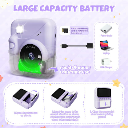 CalineGam instant camera for kids, 3.0 inch screen 48MP kids camera instant camera with 32 GB card, 1080P HD camera kids instant print, gift for 3-12 boys and girls.