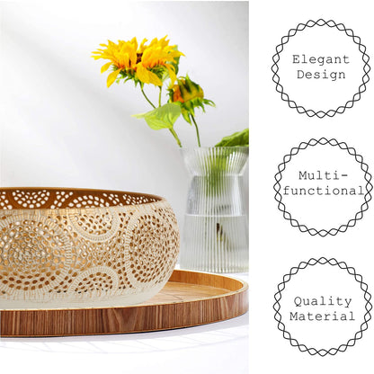 JAZUIHA Golden Decorative Bowl Set - 2 pieces with 18 cm & 30 cm diameter | Modern fruit bowls for fruit, snacks, candles or decor items