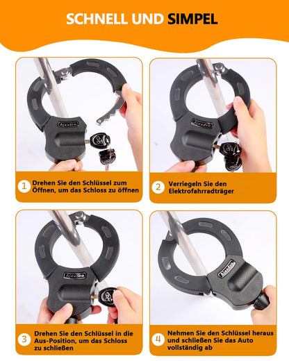 E-scooter lock, handcuff lock with key, lock for e-scooter with rubber lock sleeve, bike lock high security, 90cm, ideal for e-scooter, bike, stroller (key lock A)
