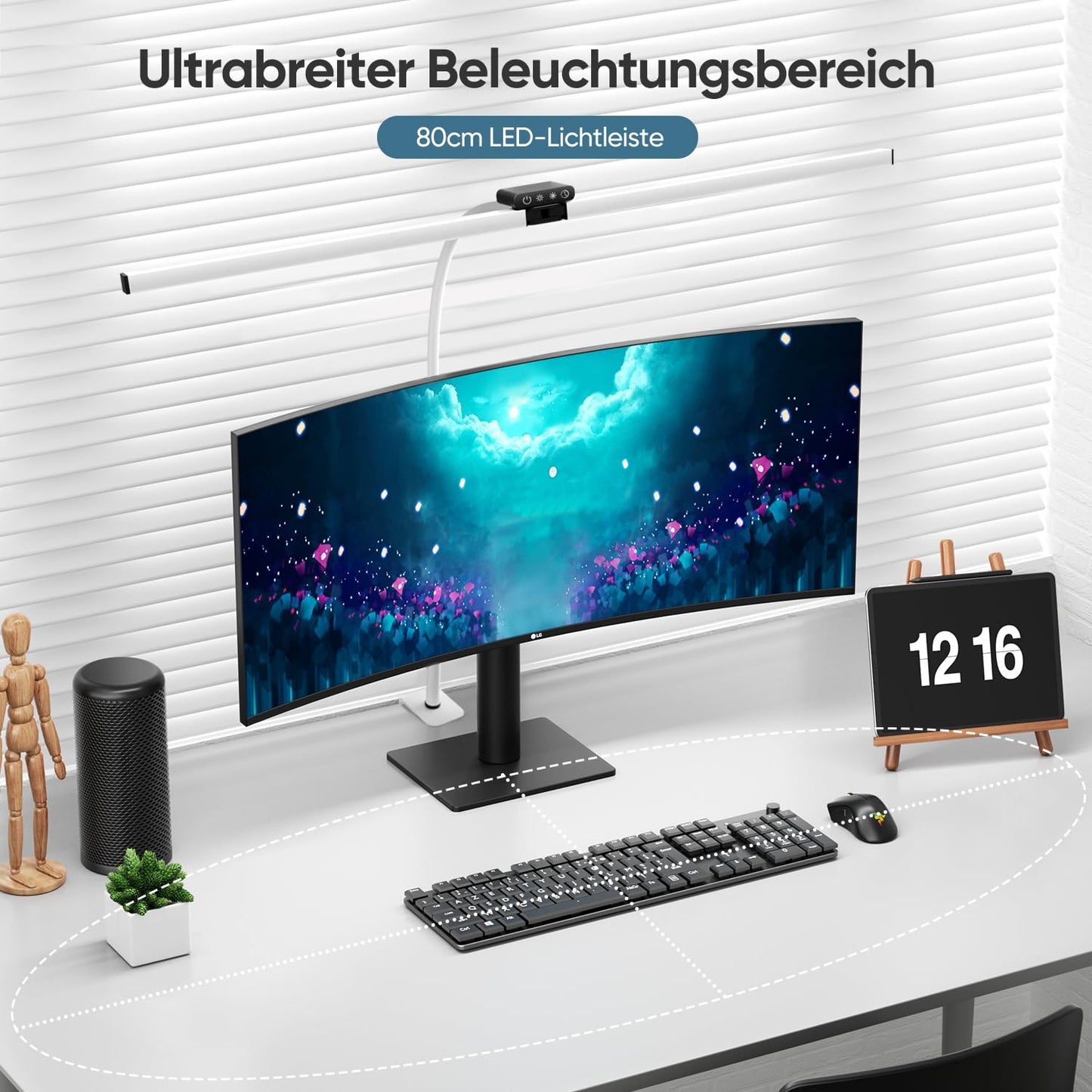 brightower Double Head Desk Lamp LED Dimmable, 24W 80CM Desk Lamp Clampable for Home Office, Daylight Lamp with Remote Controls, Gooseneck Office Table Lamp 5 Color Modes White