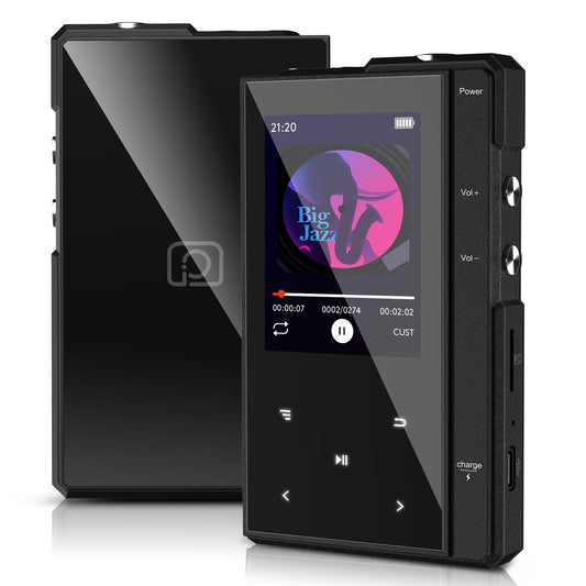 32GB MP3 player with 90 hours battery life, Bluetooth 5.0, Phinistec Z6 digital audio player with speaker, 2.4 inch IPS portable music player, FM radio, voice recorder support up to 256GB.