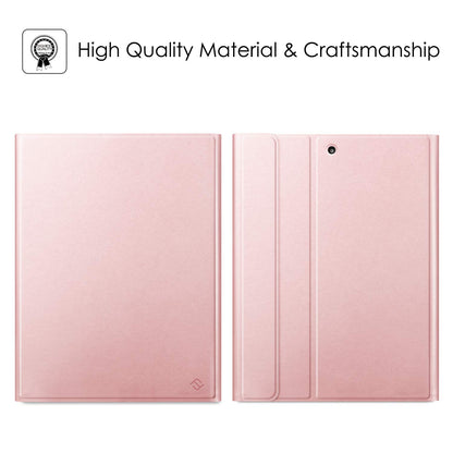FINTIE Keyboard Case for iPad 9.7 2018 (6th Gen), Soft TPU Back Cover Keyboard Case with built-in Pencil Holder, Magnetic Detachable QWERTZ Bluetooth Keyboard, Rose Gold