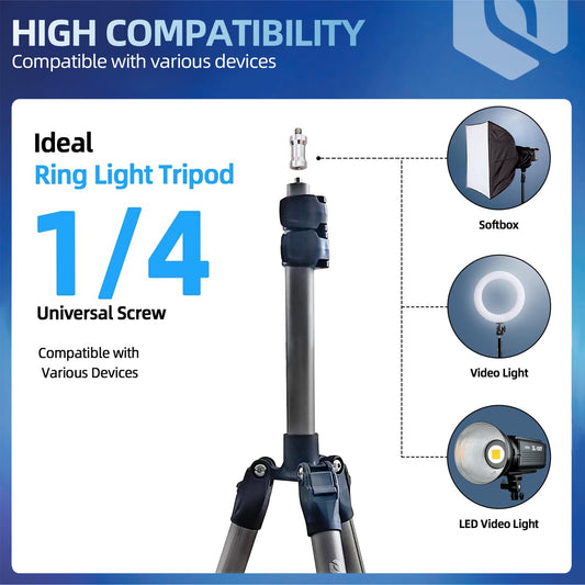 PhotoPro 208CM camera tripod with 360° ball head, phone holder, tall and durable ring light tripod for camera and phone, maximum load 5 kg.