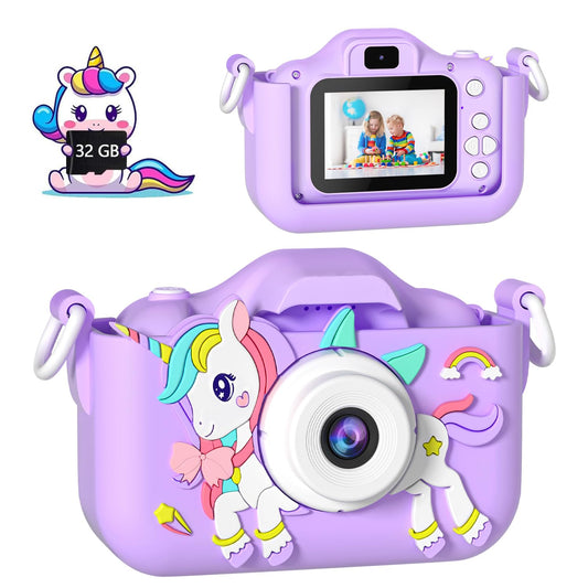 Children's camera, OAEBLLE digital camera, kids camera for 3 4 5 6 7 8 9 10 11 12 year old girls boys birthday gift Christmas toy, anti-drop digital cameras with 32GB TF card - purple.