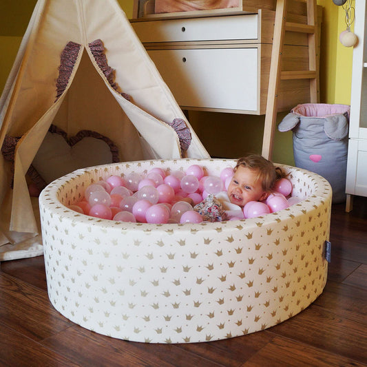 KiddyMoon ball pit 90x30cm/200 balls ⌀ 7cm ball pit with colorful balls for babies and kids round, light grey: white/grey/pink