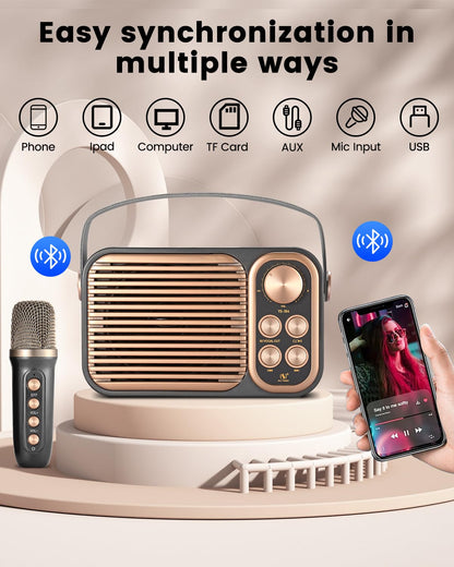 ALPOWL Karaoke Machine for adults and kids, karaoke system with one-click to cancel the original sound, PA speaker system and one UHF wireless microphone for home party, outdoor/indoor.