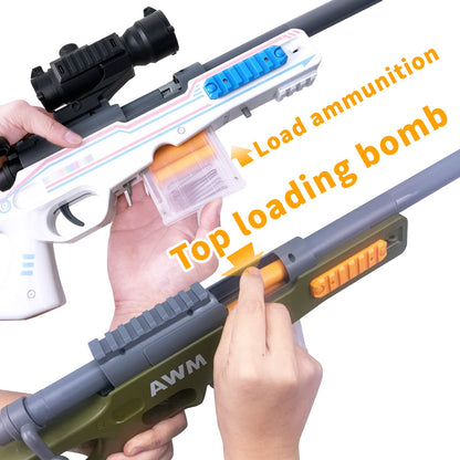 AGM MASTECH AWM shell-throwing blaster shot gun, 40 official darts, 4-dart clip, 2 magazines, blaster toy game set for boys, kids, and adults (white)