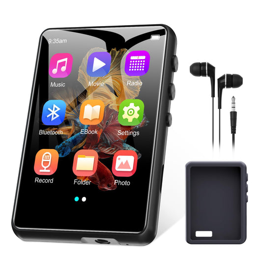 64GB MP3 Player Bluetooth 5.3 2.4" Full Touchscreen Portable MP3 Player with Speaker, Voice Recording, FM Radio, Line Recording Support 128GB Kids Mp3 Player (Black)