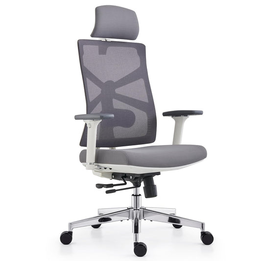 HOLLUDLE ergonomic office chair with adaptive backrest, desk chair with 4D armrests, adjustable seat depth, lumbar support, and 2D headrest, breathable mesh executive chair, White