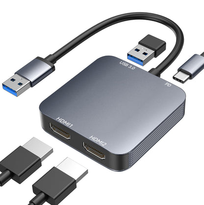 ABLEWE USB 3.0 to Dual HDMI Adapter with USB 3.0 Port, HDMI to USB Audio Video Graphics Converter Cable for Laptop Monitor Desktop TV, compatible with Mac OS, Windows