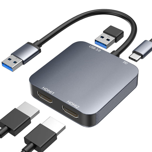 ABLEWE USB 3.0 to Dual HDMI Adapter with USB 3.0 Port, HDMI to USB Audio Video Graphics Converter Cable for Laptop Monitor Desktop TV, compatible with Mac OS, Windows