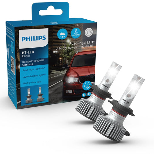 Philips Ultinon Pro6000 Standard H7 LED headlight bulb with road approval*, +220% brighter light**