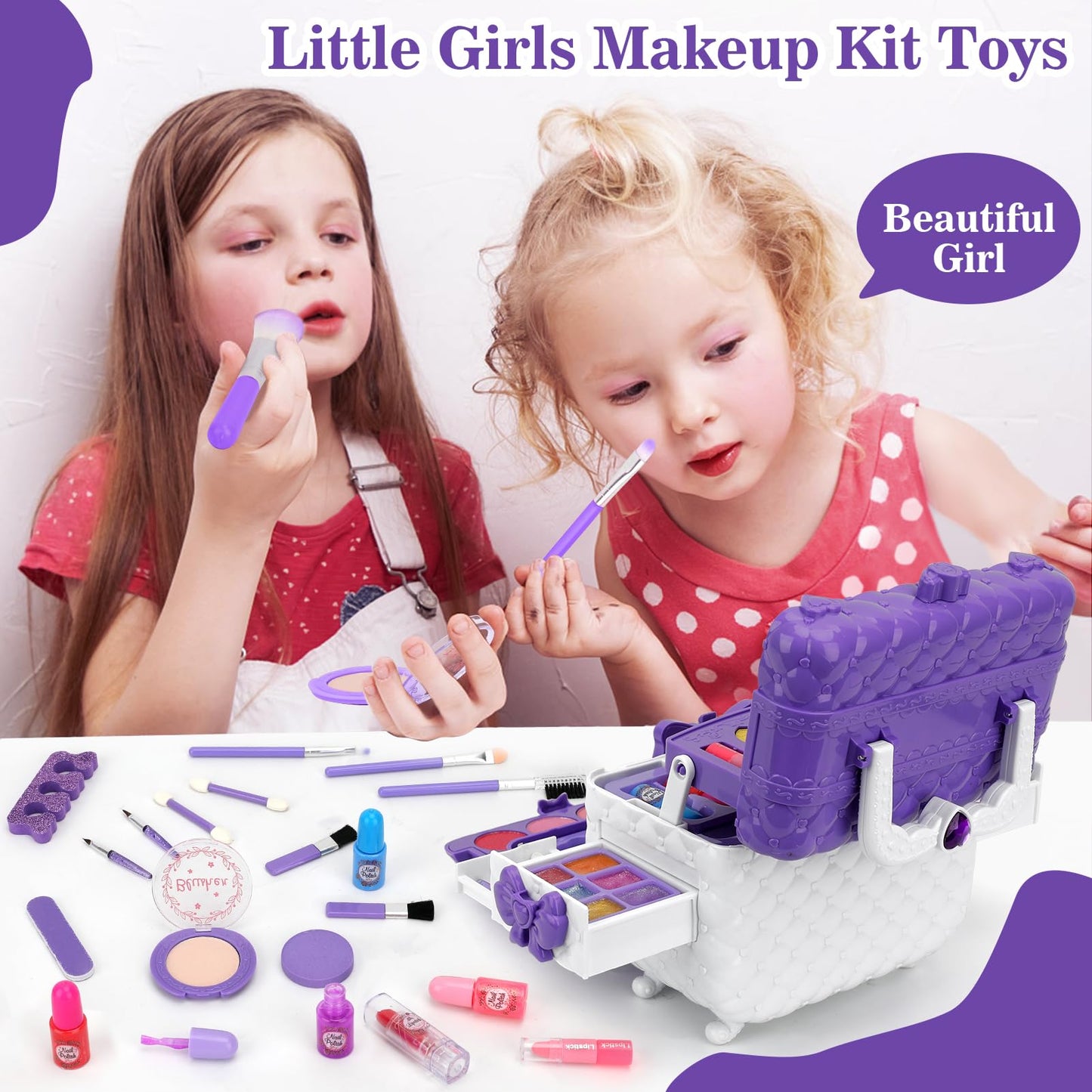 Aureyung Makeup Kit for Girls, 54PCS Washable Kids Makeup Set, Toy for 3-12 Year Olds, Birthday Christmas Gifts for Girls 3-10 Years.