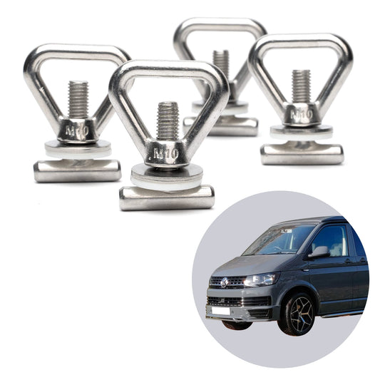 040Parts 4-piece set of lashing eyes for cargo securing compatible with VW T5 T6 T6.1 Bully Multivan California Beach Caravelle - secure fastening of luggage.
