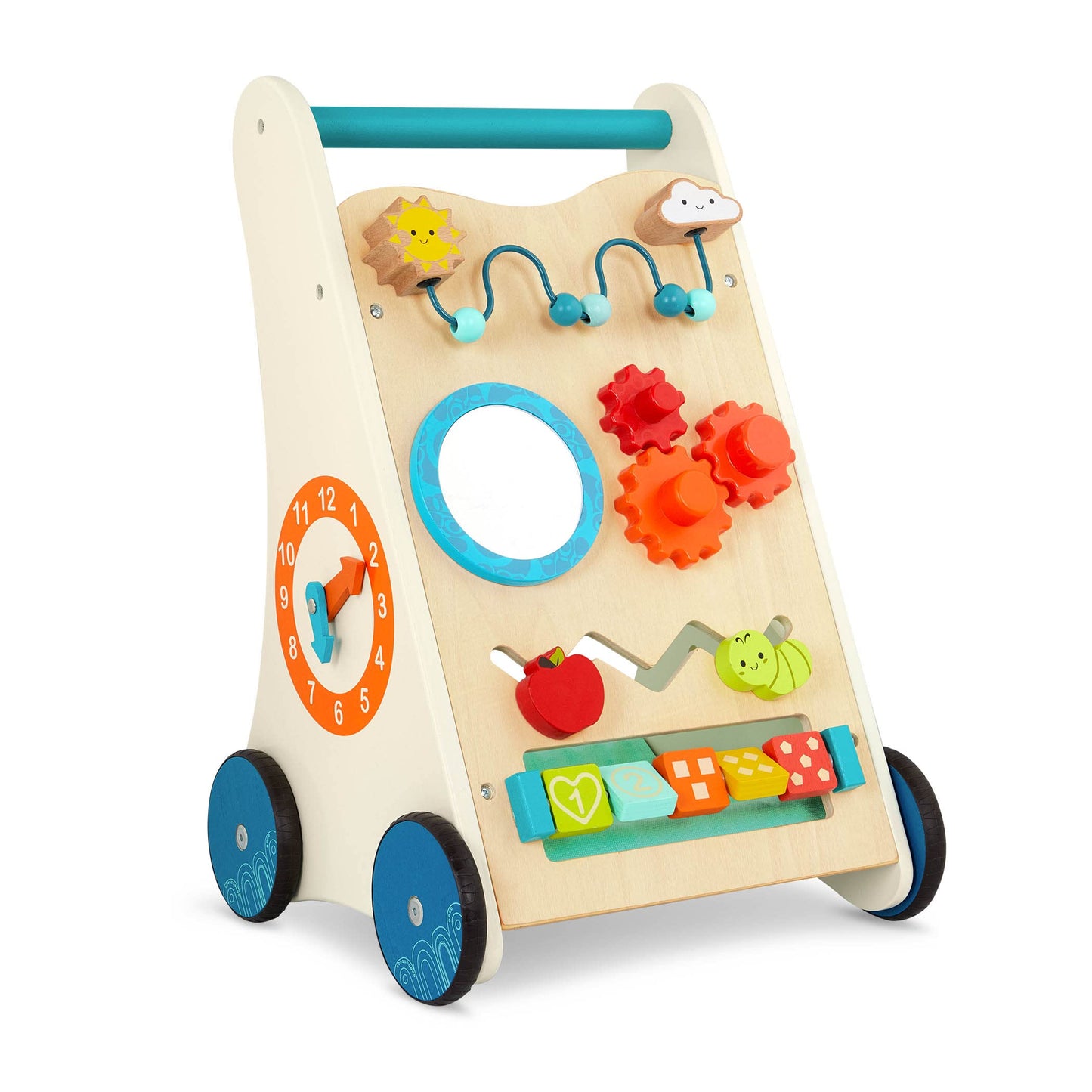 B. toys wooden walker - walking aid with motor skills loop, clock, number learning - walker, walking aid, walking wagon, wooden baby toy from 1 year