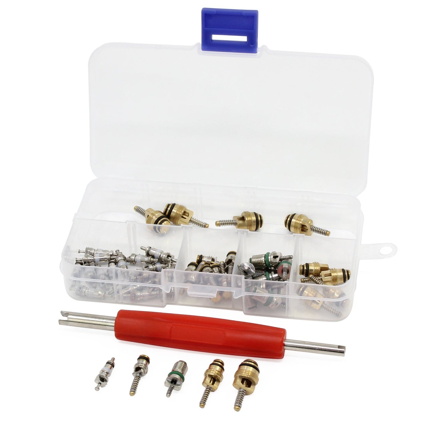 HSEAMALL 50 pieces A/C valve core R12 R134a Automotive air conditioning refrigeration tire valve stem core remover tool assortment kit