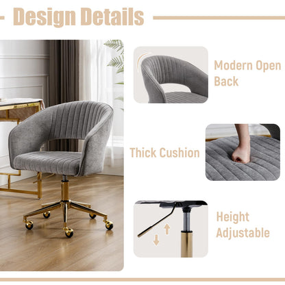 Wahson ergonomic office chair made of chenille Swivel chair with casters Desk chair Aesthetic with armrest for study/home office, Gray.