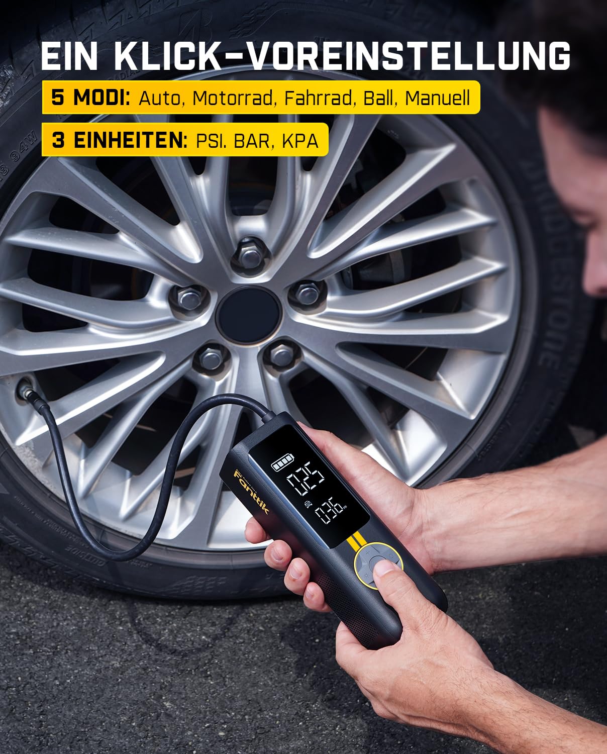 Fanttik X8 APEX Portable Electronic Air Pump 11.1V, 10.3BAR / 150PSI Electric Compressor 2X Faster, Dual Screen with LED, for Car, E-Bike, Motorcycle, Ball, 26.3 cm Tire
