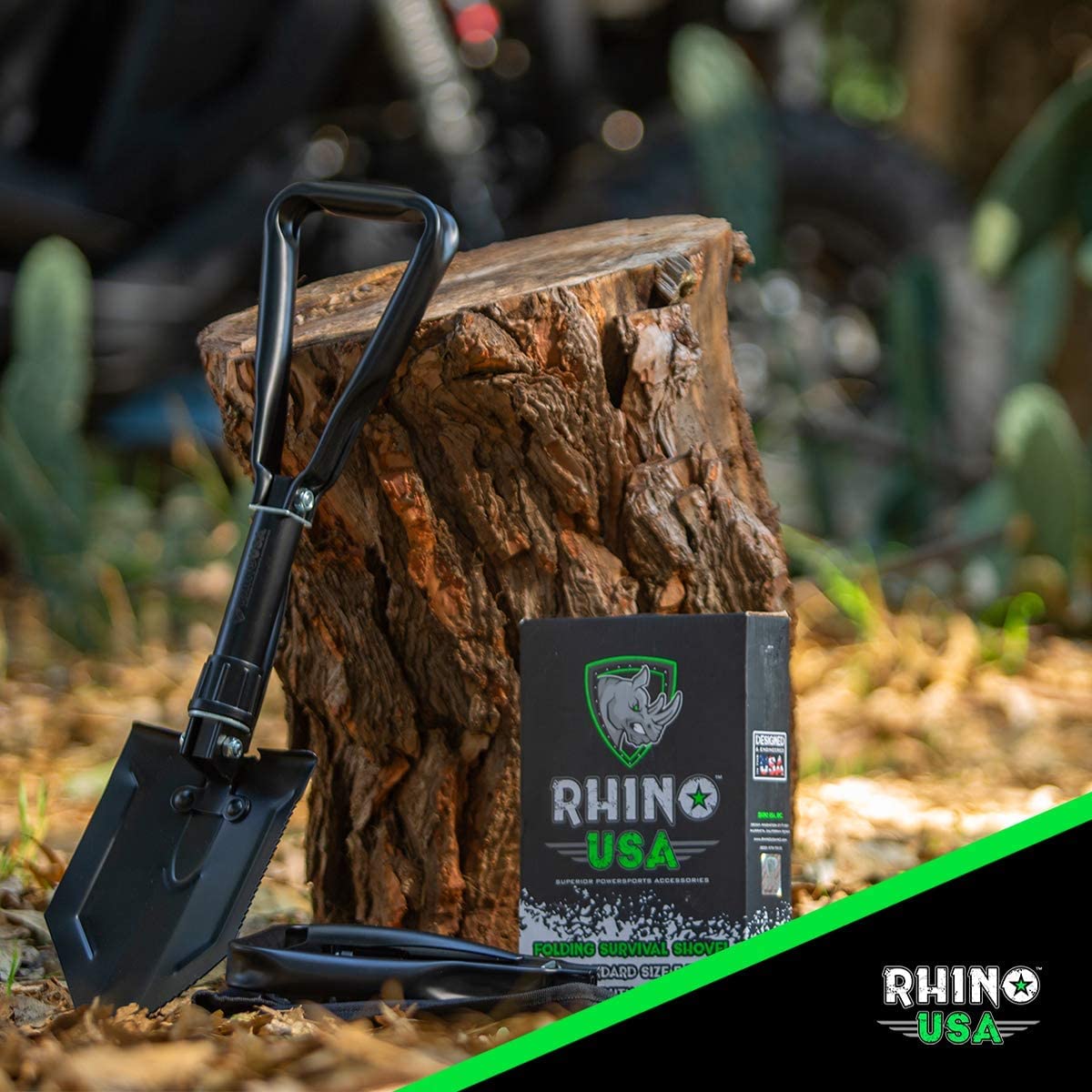 Rhino USA Folding Shovel with Pick for Survival Gear - Carbon Steel Folding Shovel for Outdoor Equipment, Camping gear, as a garden shovel, beach shovel and snow shovel.