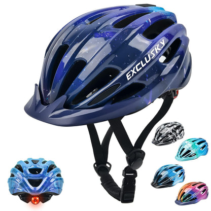 Exclusky kids bike helmet boys 50-57CM kids bike helmet with light kids bike helmet with visor bike helmet girls multiple ventilation helmet kids 5-13 years