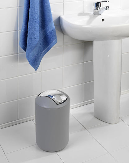 WENKO Cosmetic Bin Mod. Brasil L, 6.5 liters, bathroom trash can with swing lid, made of shatterproof plastic, BPA-free, Gray