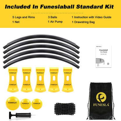 Funeslaball Outdoor Game Set, Roundnet Game Set, Outdoor Team Ball Game consisting of game net, 3 balls, drawstring, ball pump, and manual