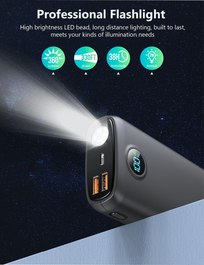 debopo Power Bank, 27000mAh 30W PD3.0 QC4.0 4.5A Fast Charging, USB C Input and Output External Battery with 3W Bright Flashlight, Led Display for Smartphones, Tablets, and more.